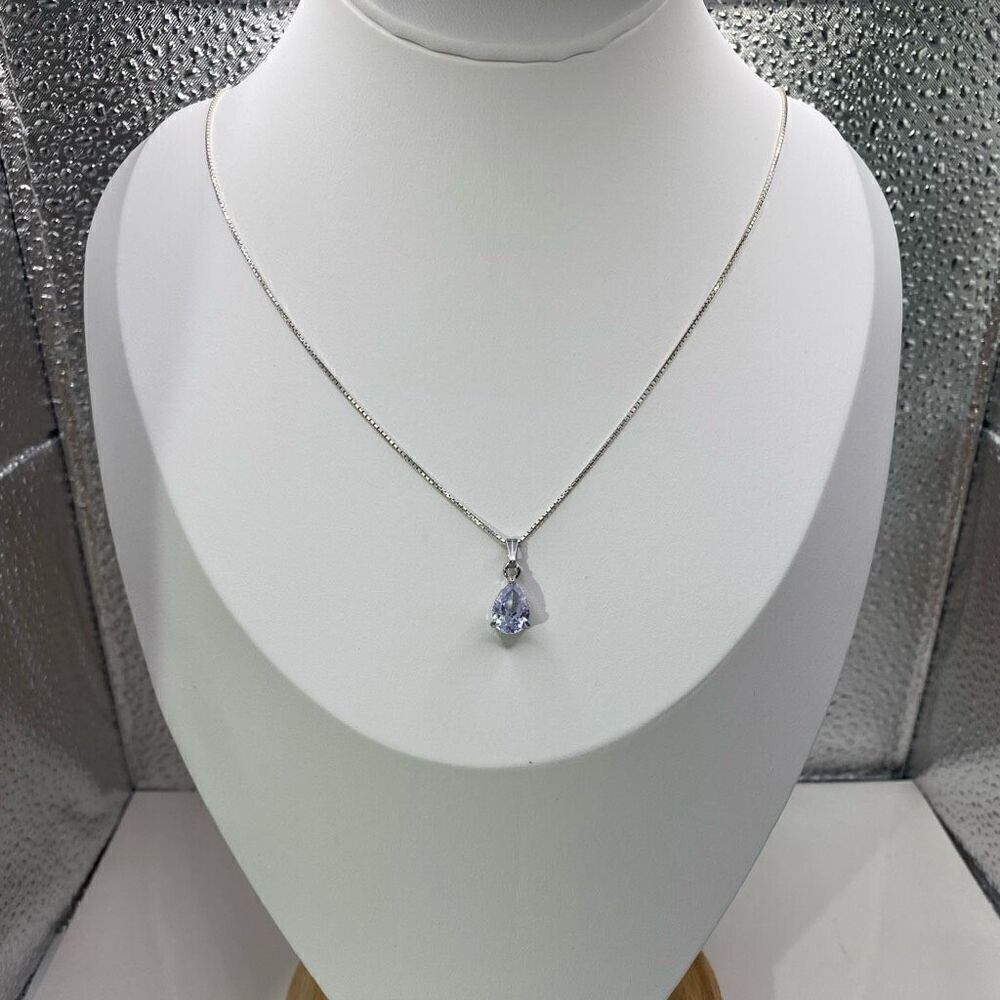 AXE Clear Zircon Teardrop Gem & Sterling 925 Silver Chain